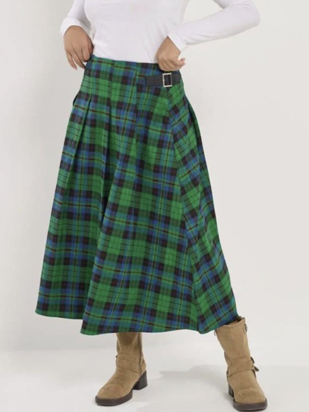 NWT PixieGirl Petite Green & Blue Check Midi Skirt in 2P - Picture 3 of 5